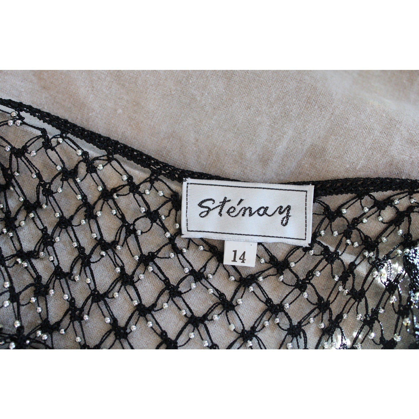 90s stenay silver beaded mesh top s/m