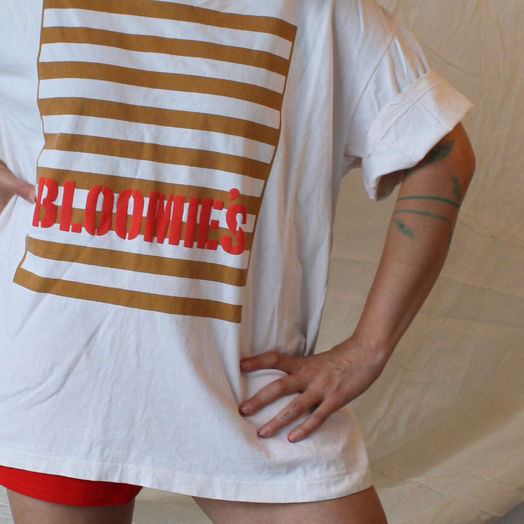 90s bloomie's striped logo single-stitch tee