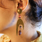 70s brass and bead atomic dangle earrings