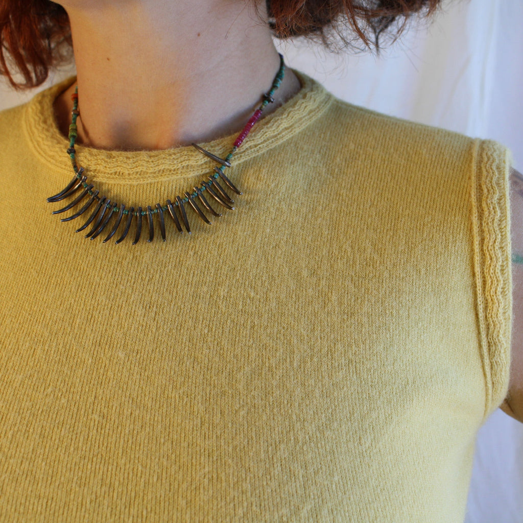 60s canary yellow wool knit shell with back zipper