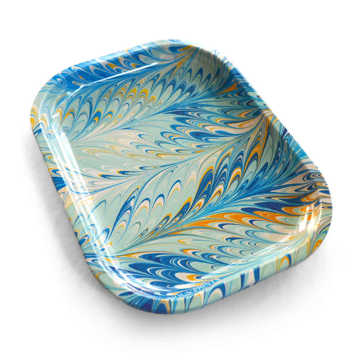 blue marbled trinket tray, view 4