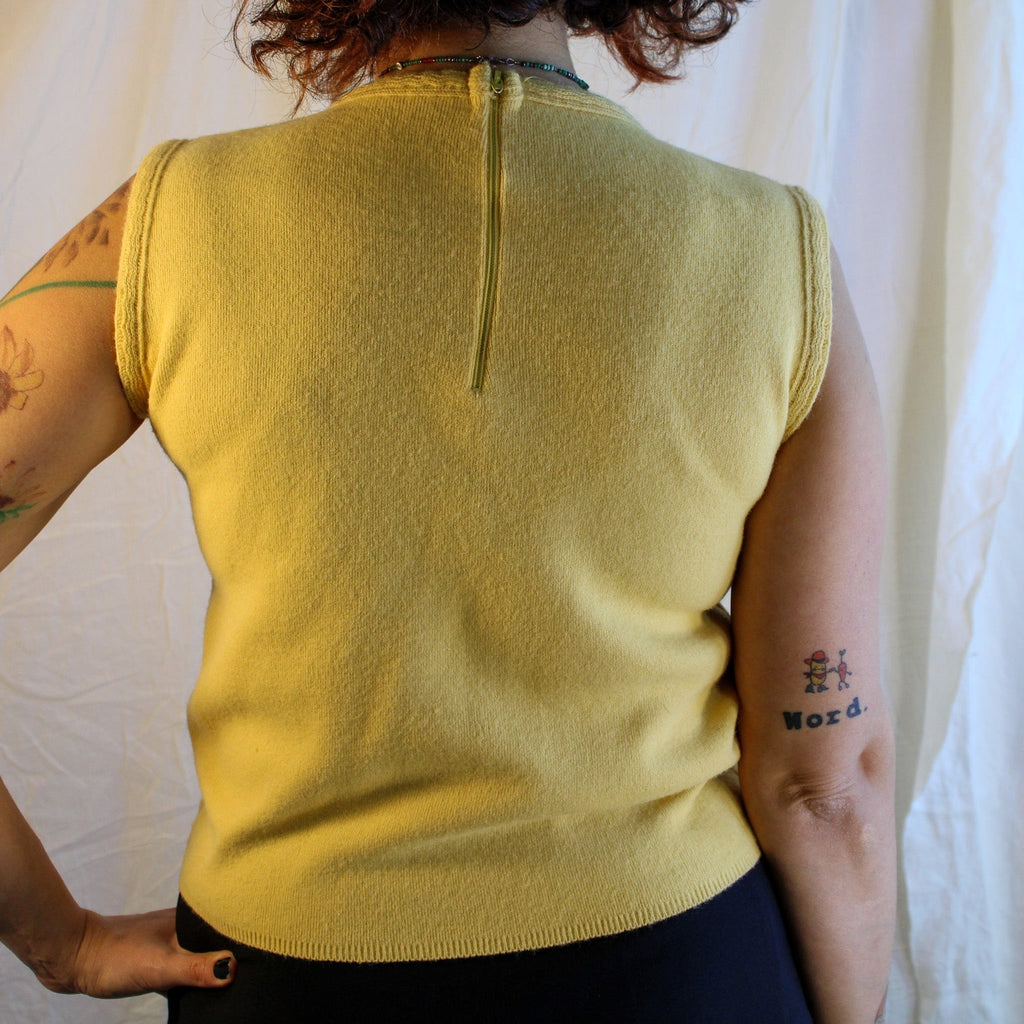 60s canary yellow wool knit shell with back zipper