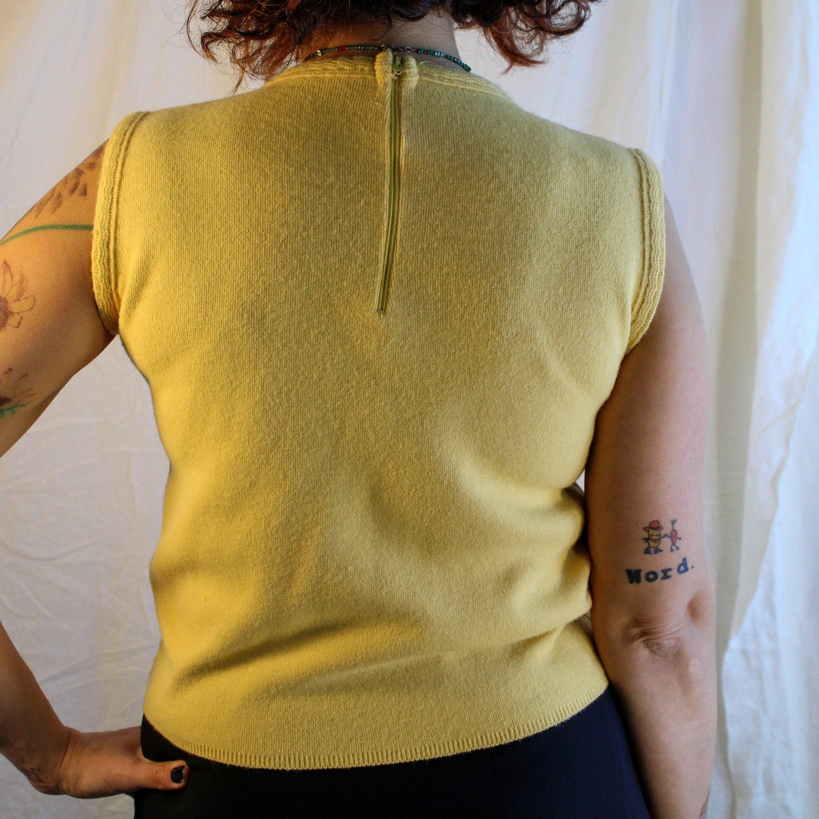 60s canary yellow wool knit shell with back zipper