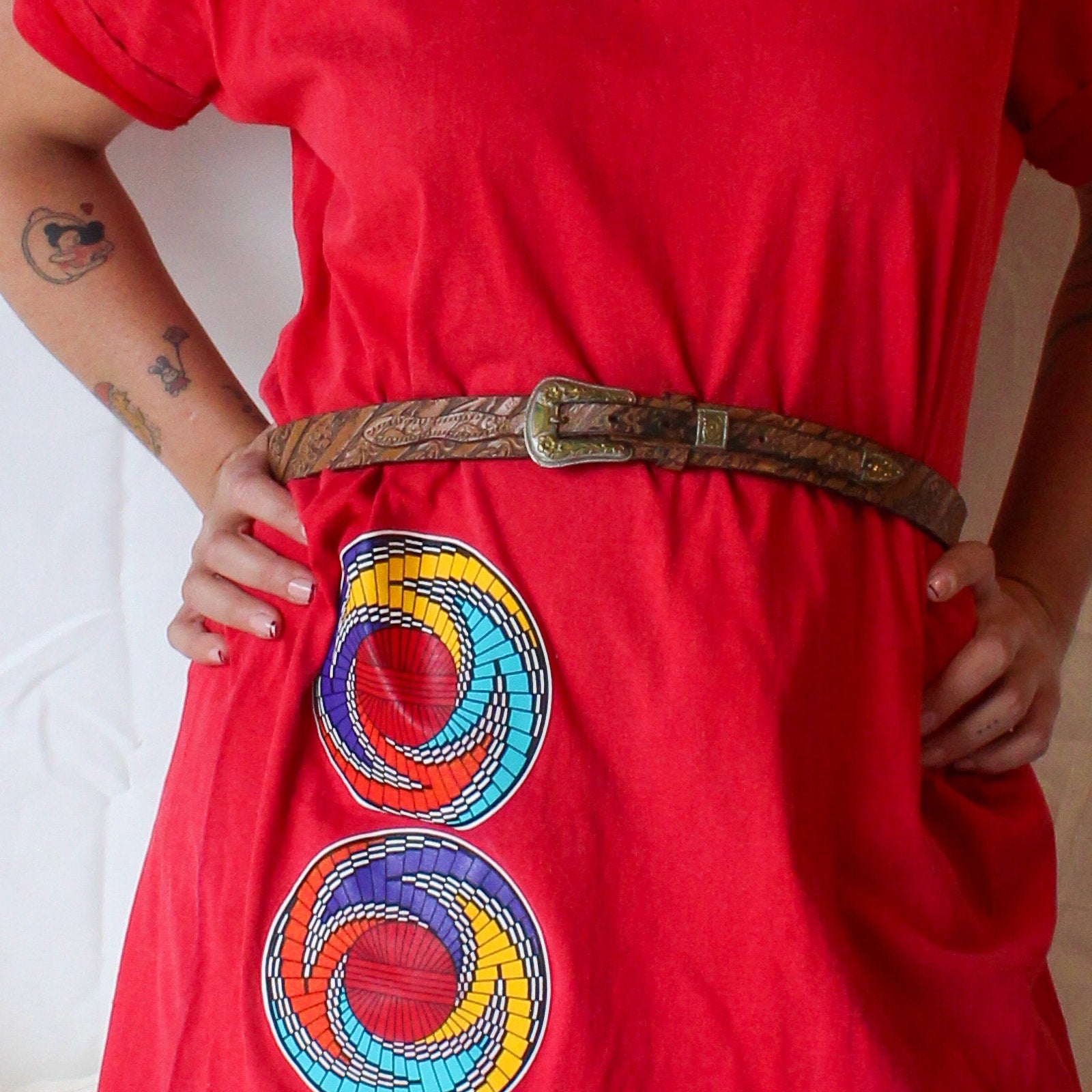 1991 tyrone stewart hopi basket art tee dress made in usa