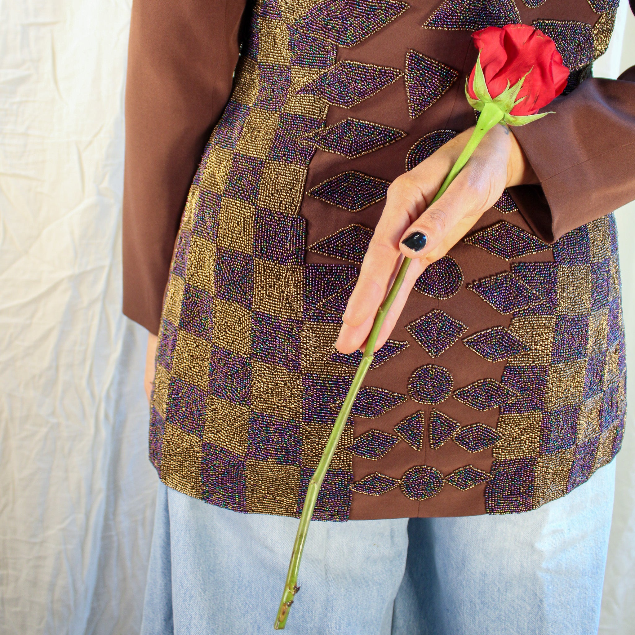 90s b’zar geometric beaded longline blazer