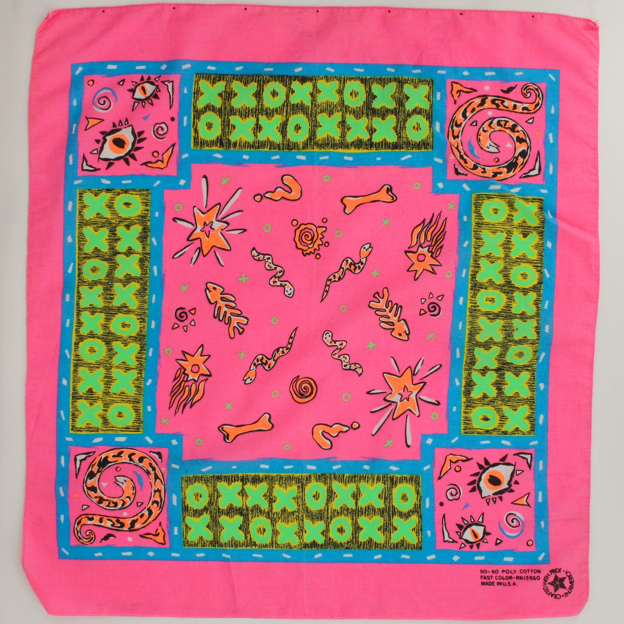 90s paris neon novelty bandana, front