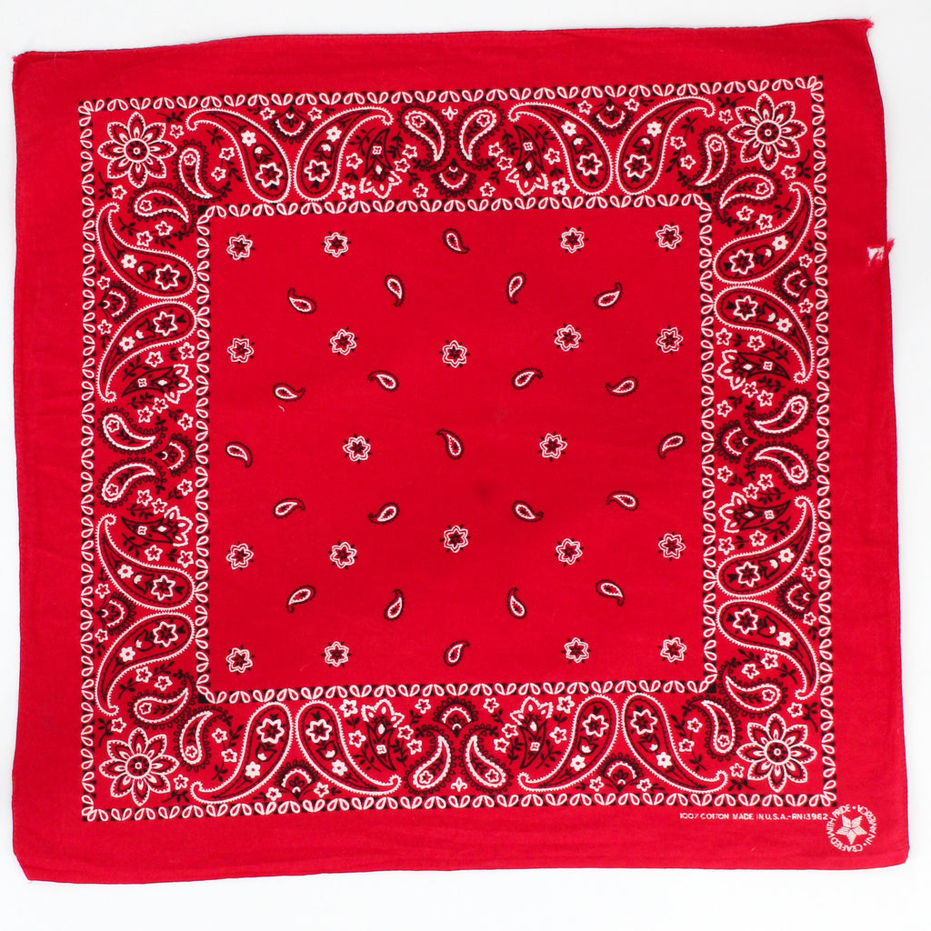 80s red paisley cotton bandana - crafted with pride, rn 13962