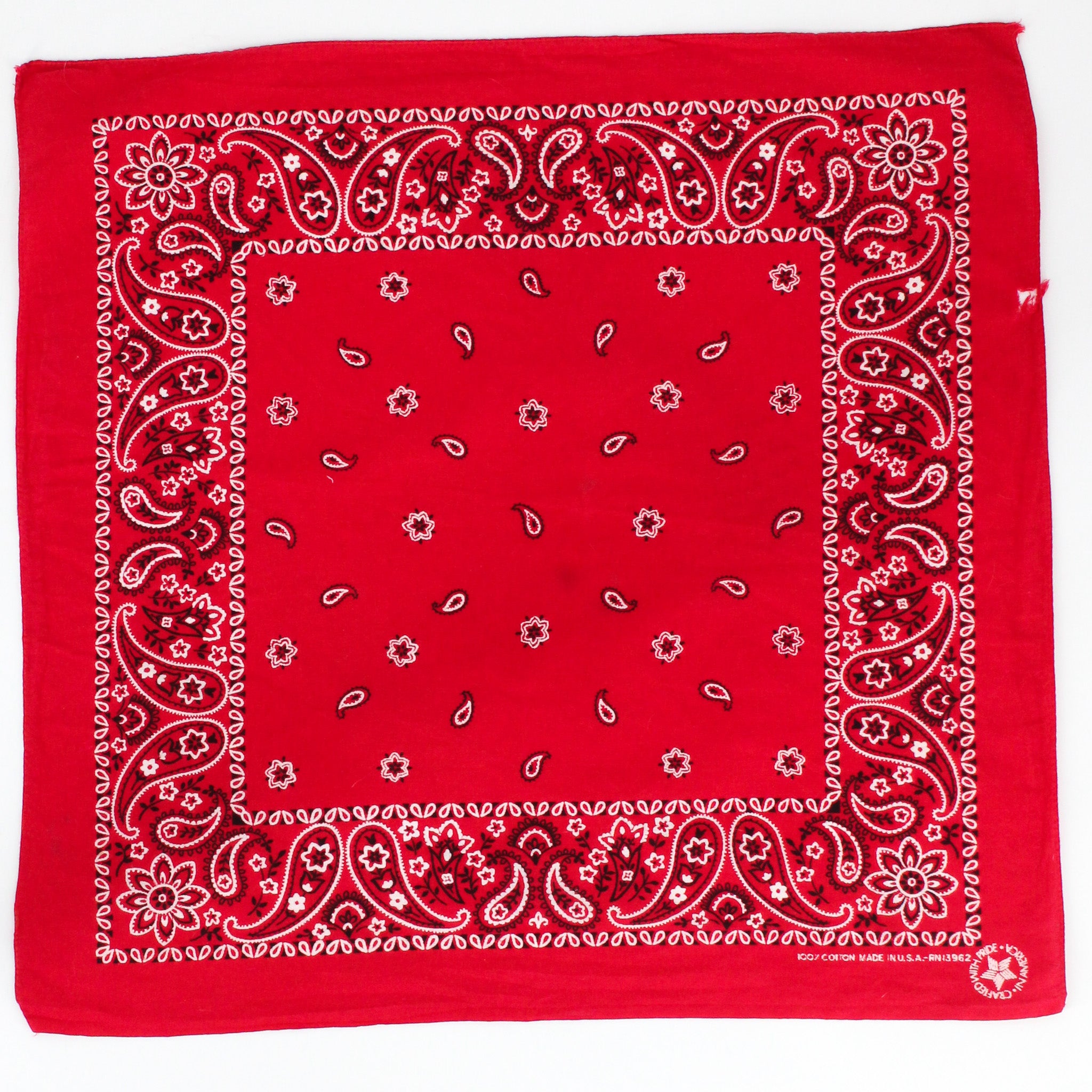 80s red paisley cotton bandana - crafted with pride, rn 13962