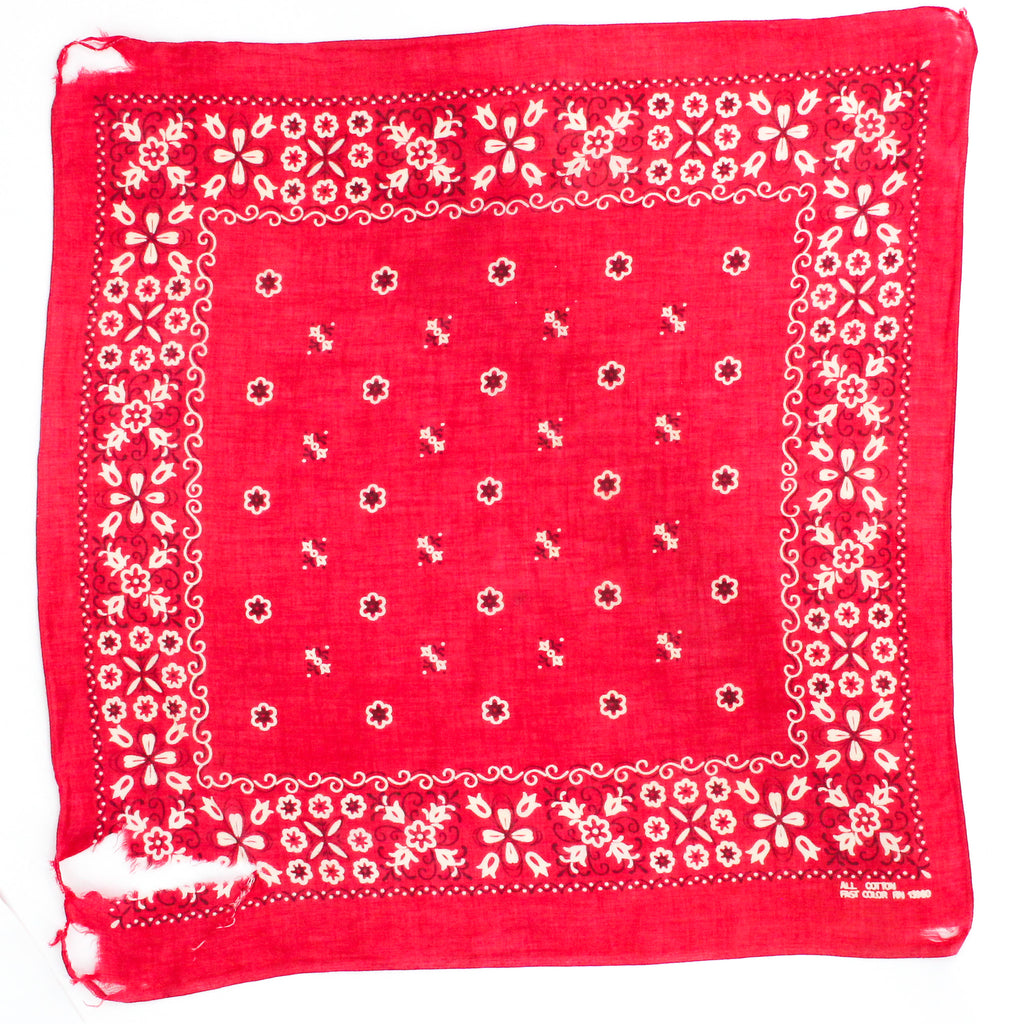 50s/60s red floral cotton bandana - all cotton fast color, rn 13960