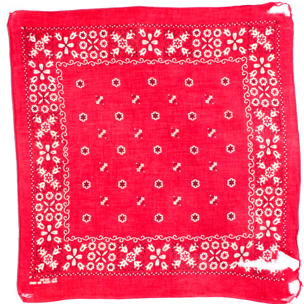 50s/60s red floral cotton bandana - all cotton fast color, rn 13960