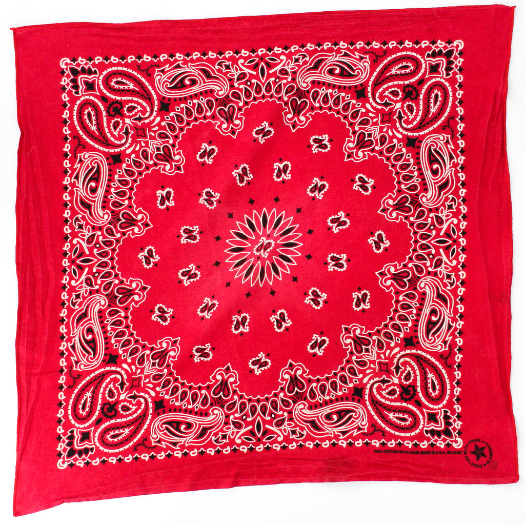 80s hav-a-hank red paisley sunflower cotton bandana - crafted with pride, rn 15187