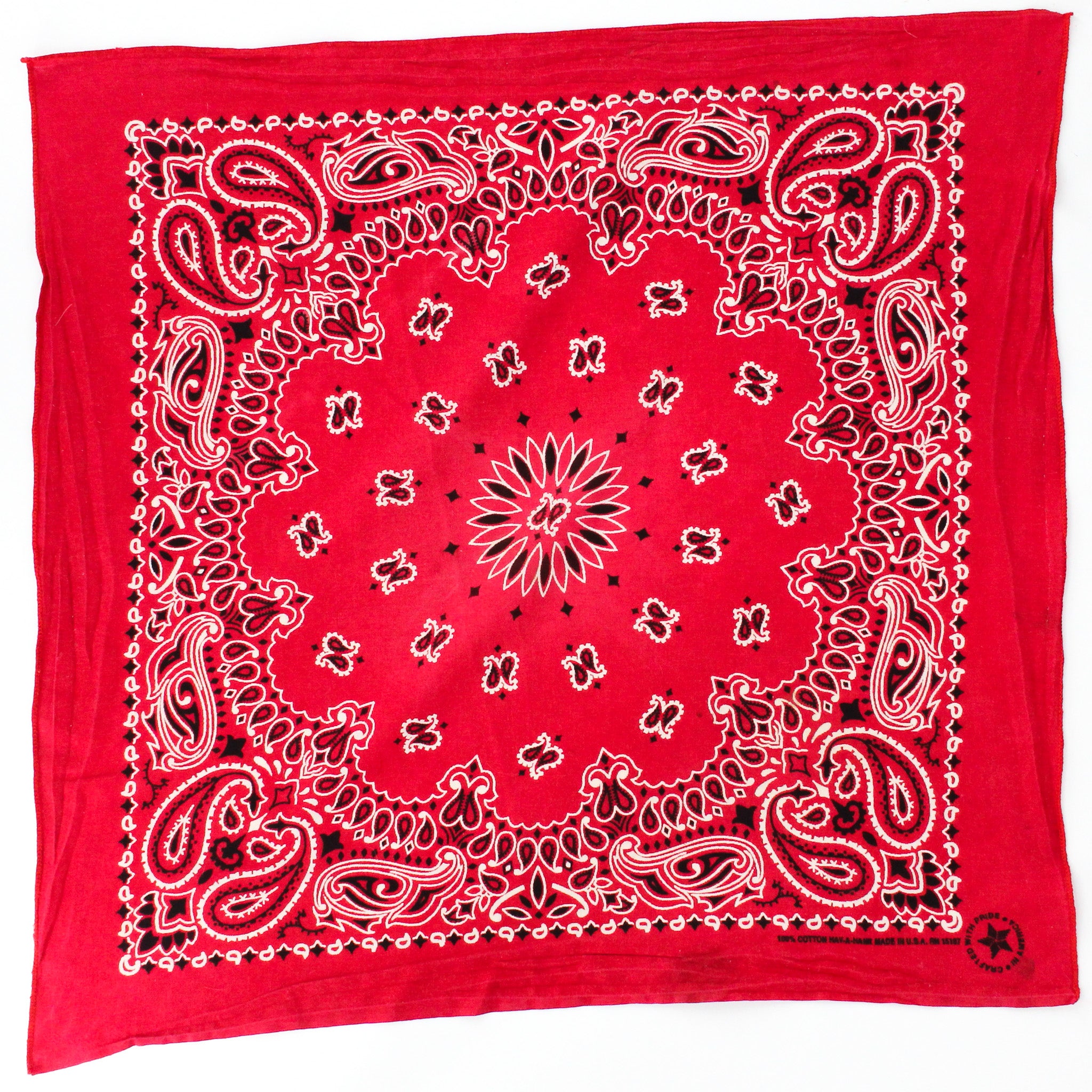 80s hav-a-hank red paisley sunflower cotton bandana - crafted with pride, rn 15187
