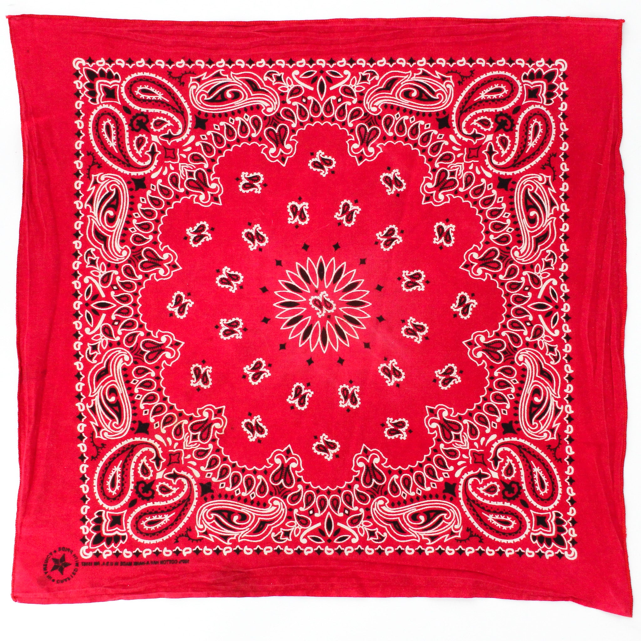 80s hav-a-hank red paisley sunflower cotton bandana - crafted with pride, rn 15187