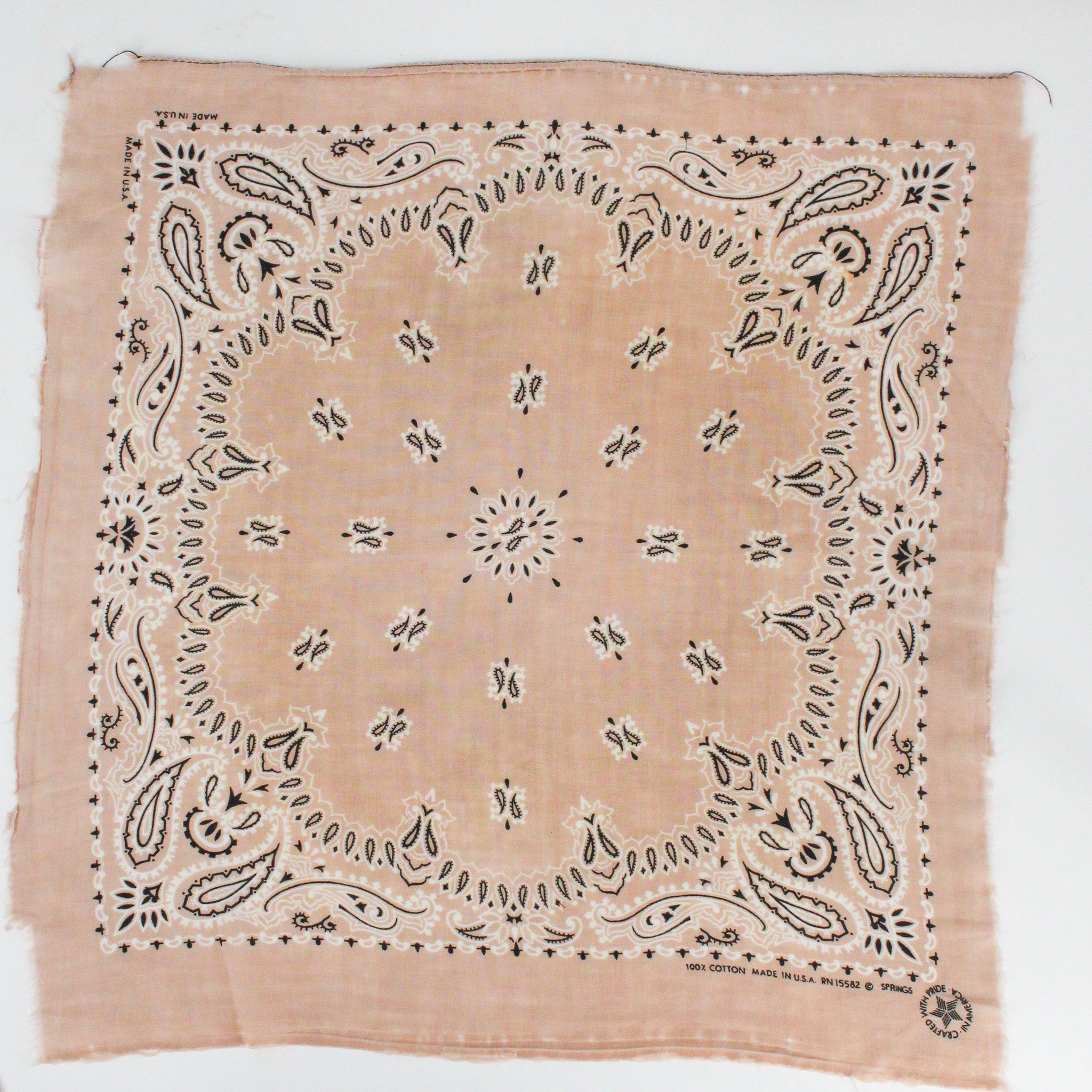 80s springs sun-faded peach paisley cotton bandana - crafted with pride, rn 15582