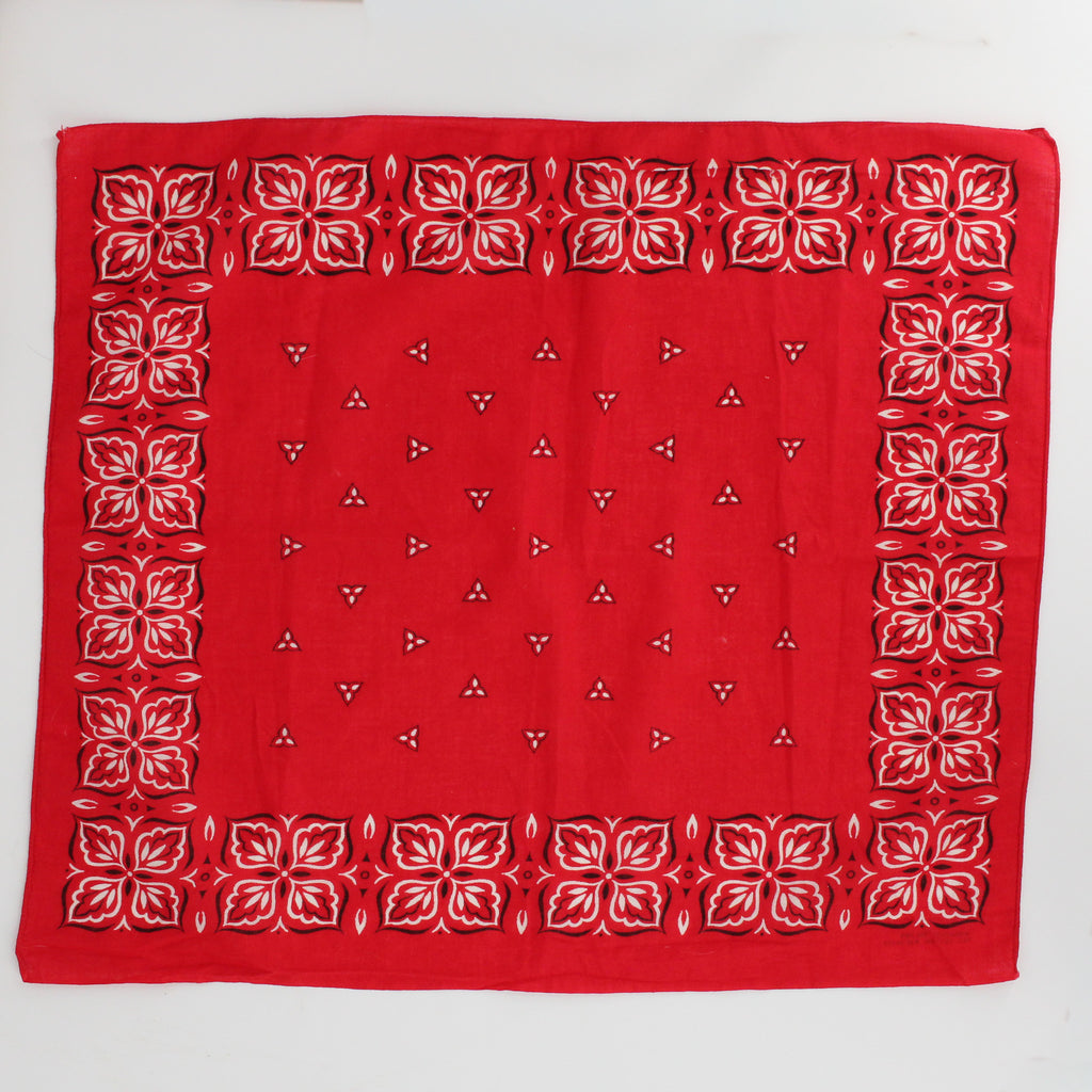 60s red floral graphic cotton bandana - washfast colors, rn 14193