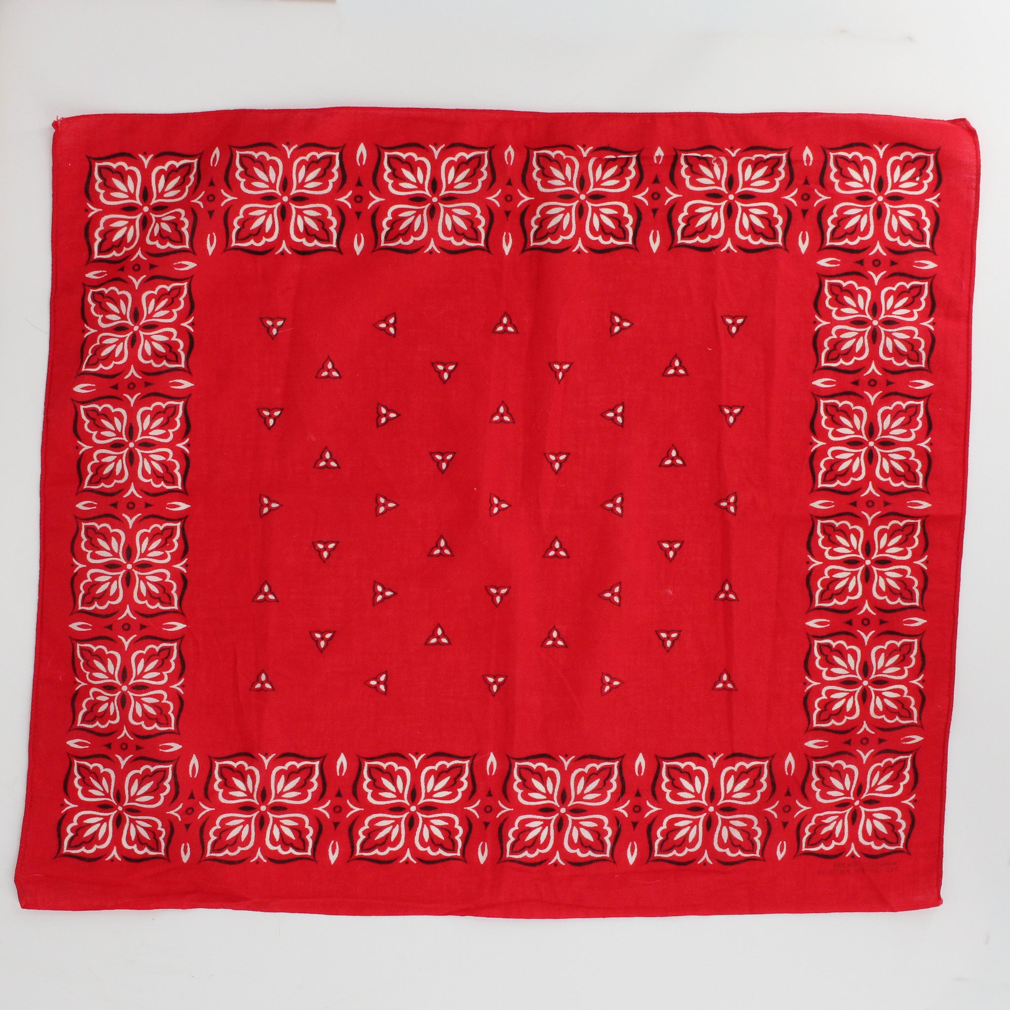 60s red floral graphic cotton bandana - washfast colors, rn 14193