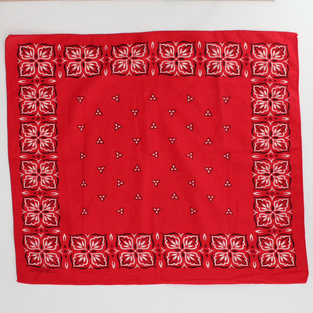 60s red floral graphic cotton bandana - washfast colors, rn 14193