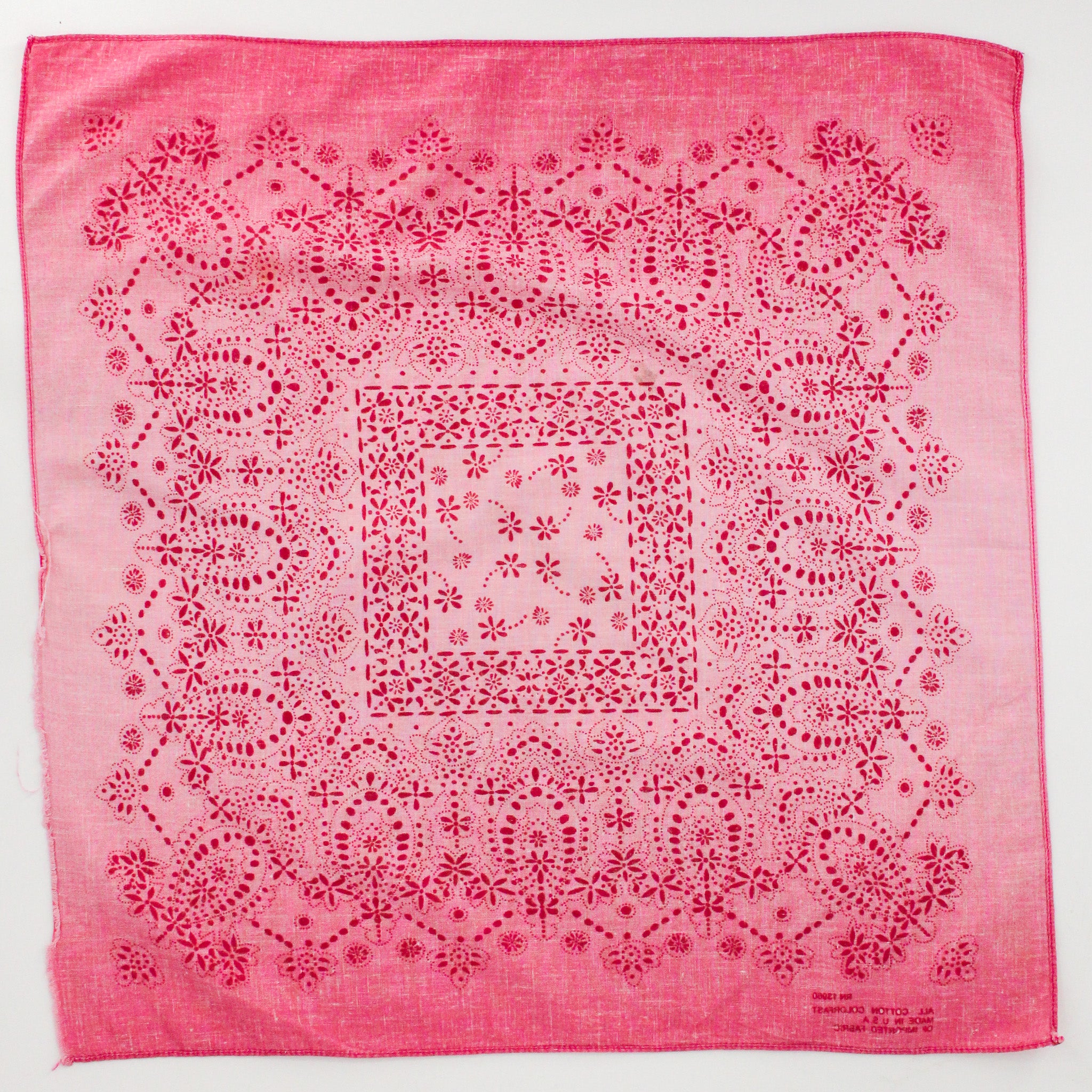 90s tonal pink eyelet lace cotton bandana - all cotton, rn 13960