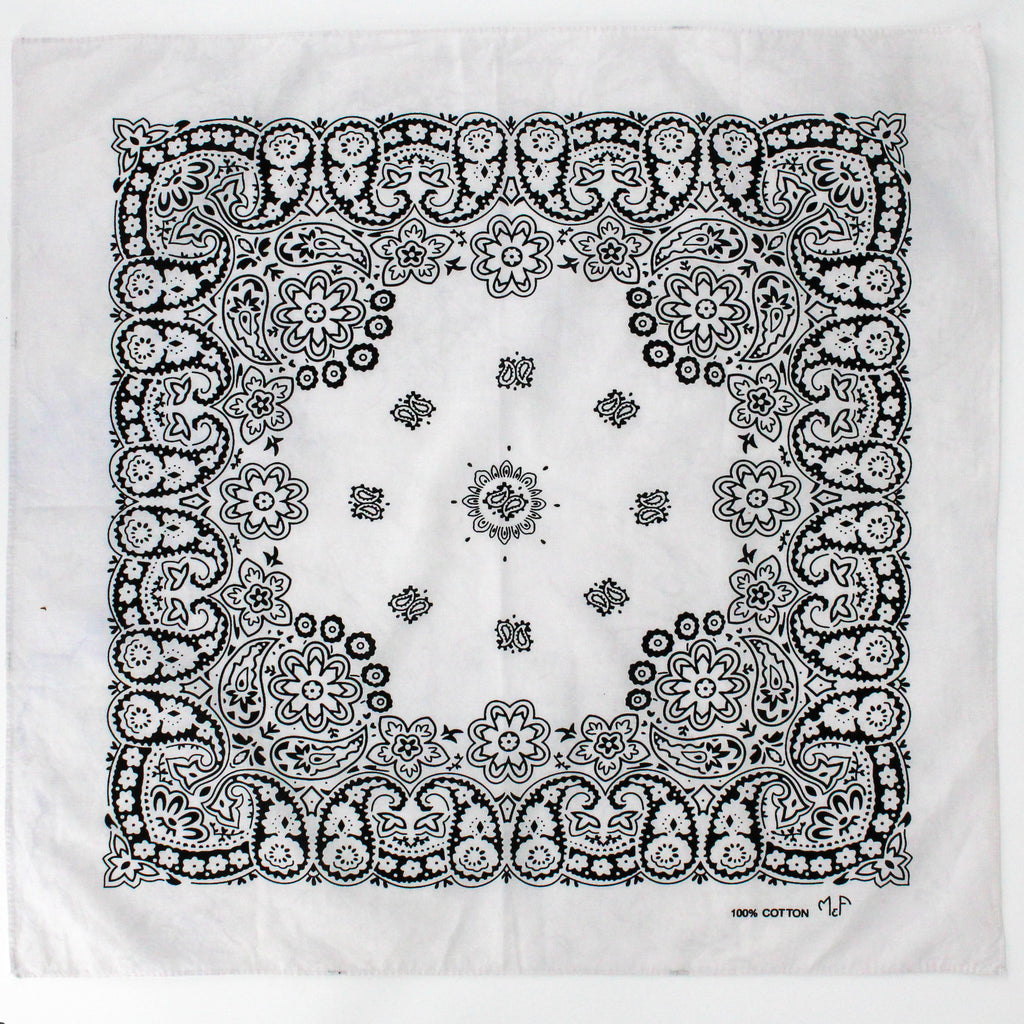 90s black and white paisley cotton bandana - mef