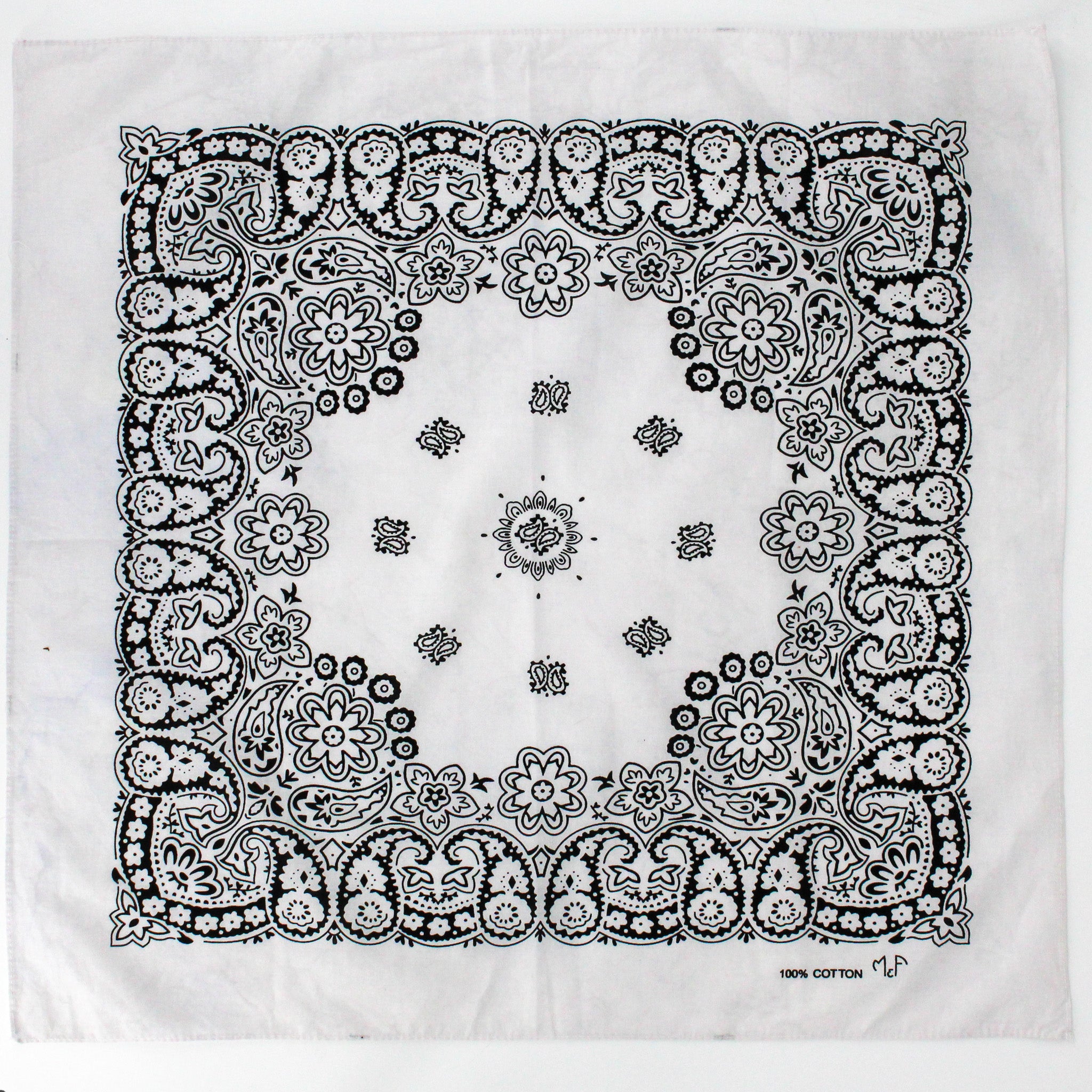 90s black and white paisley cotton bandana - mef