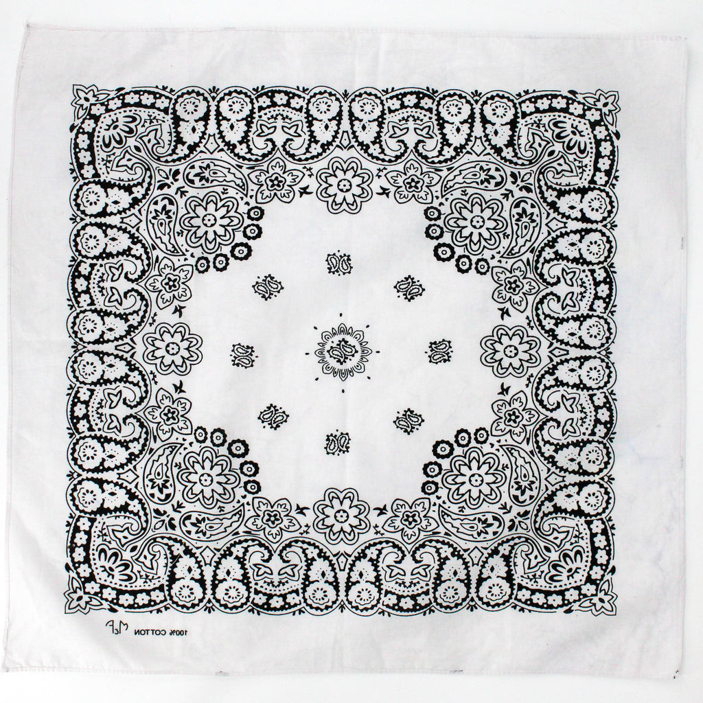90s black and white paisley cotton bandana - mef