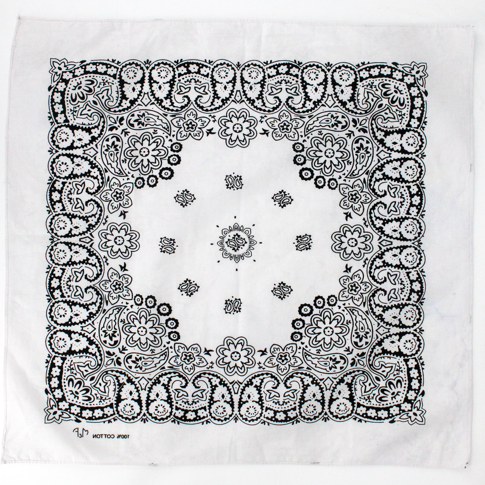 90s black and white paisley cotton bandana - mef