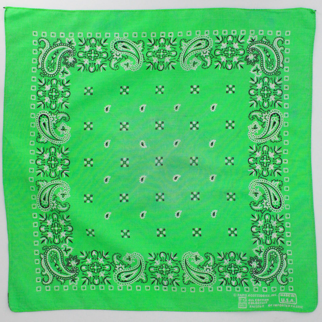 90s paris accessories neon green paisley cotton bandana - rn 13960