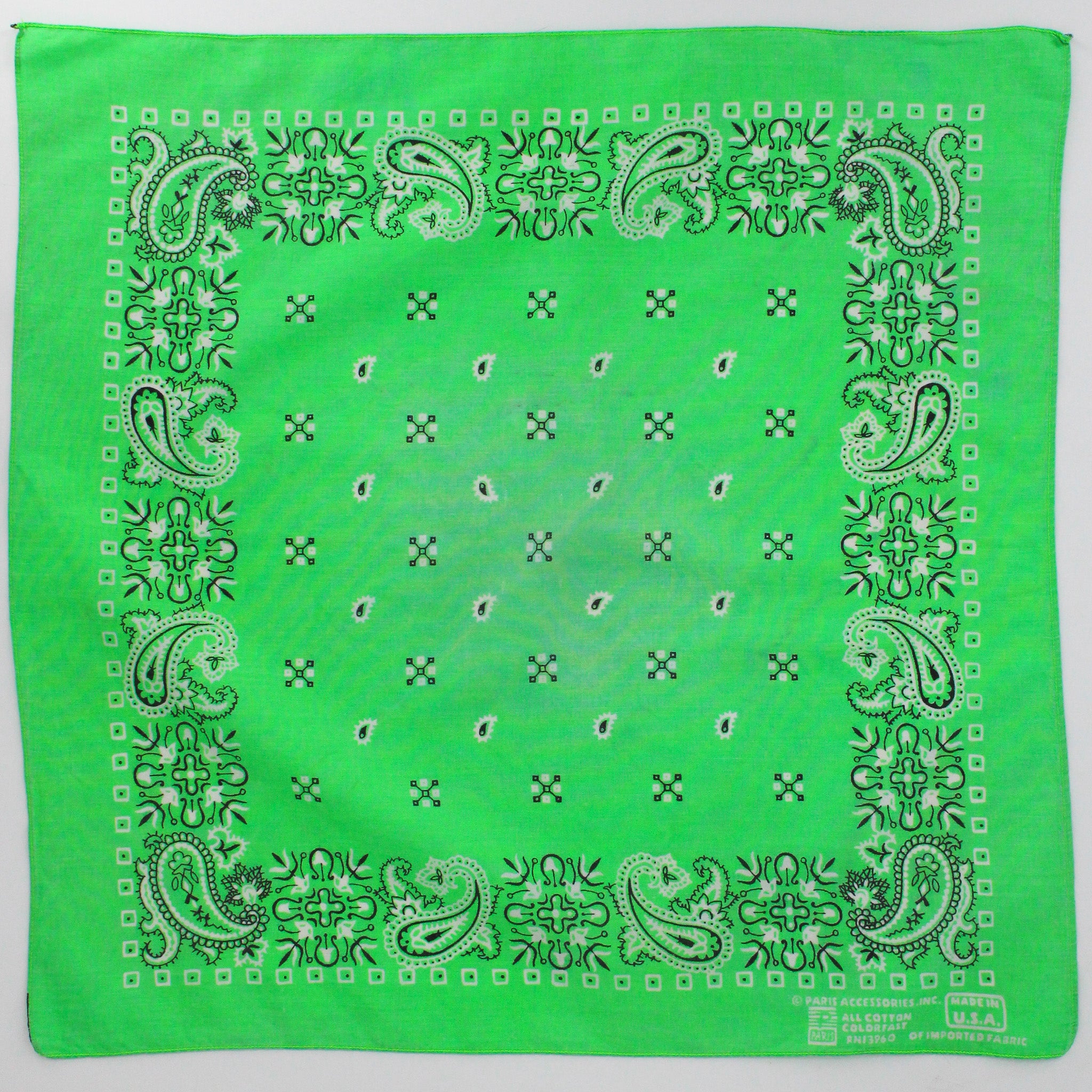 90s paris accessories neon green paisley cotton bandana - rn 13960