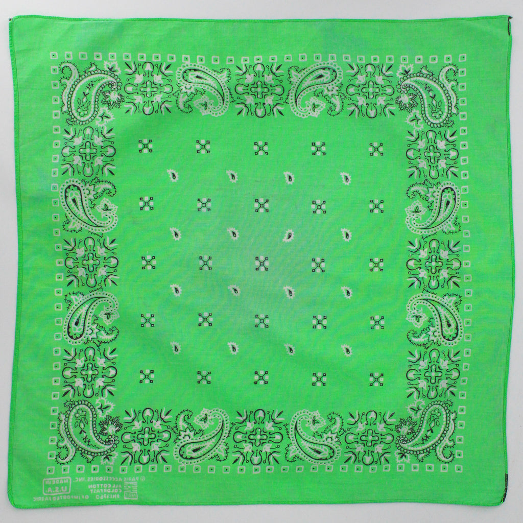90s paris accessories neon green paisley cotton bandana - rn 13960