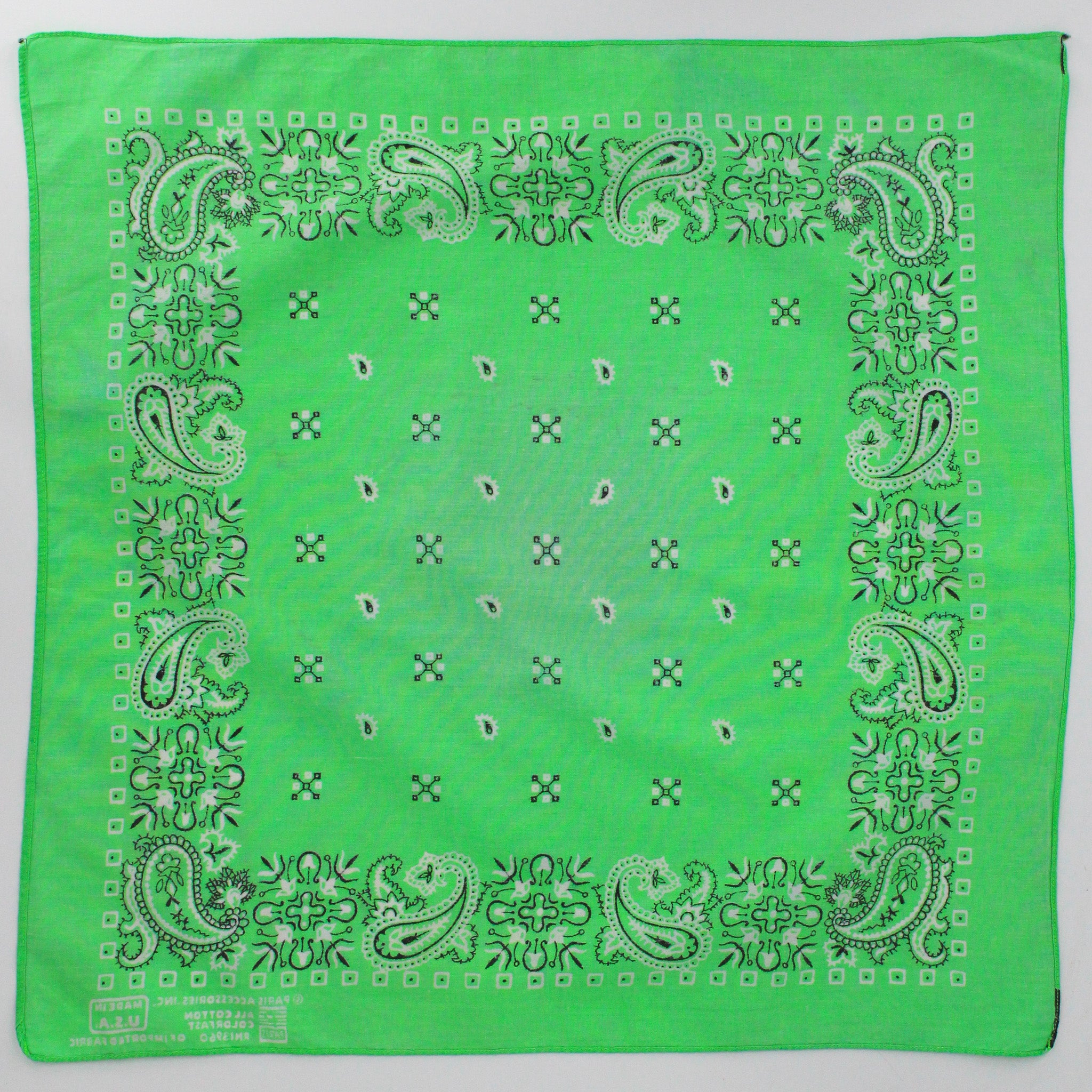 90s paris accessories neon green paisley cotton bandana - rn 13960
