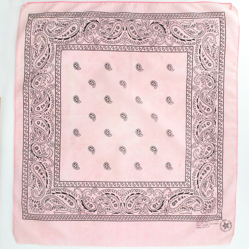 80s/90s baby pink paisley poly cotton bandana - crafted with pride, rn 13960