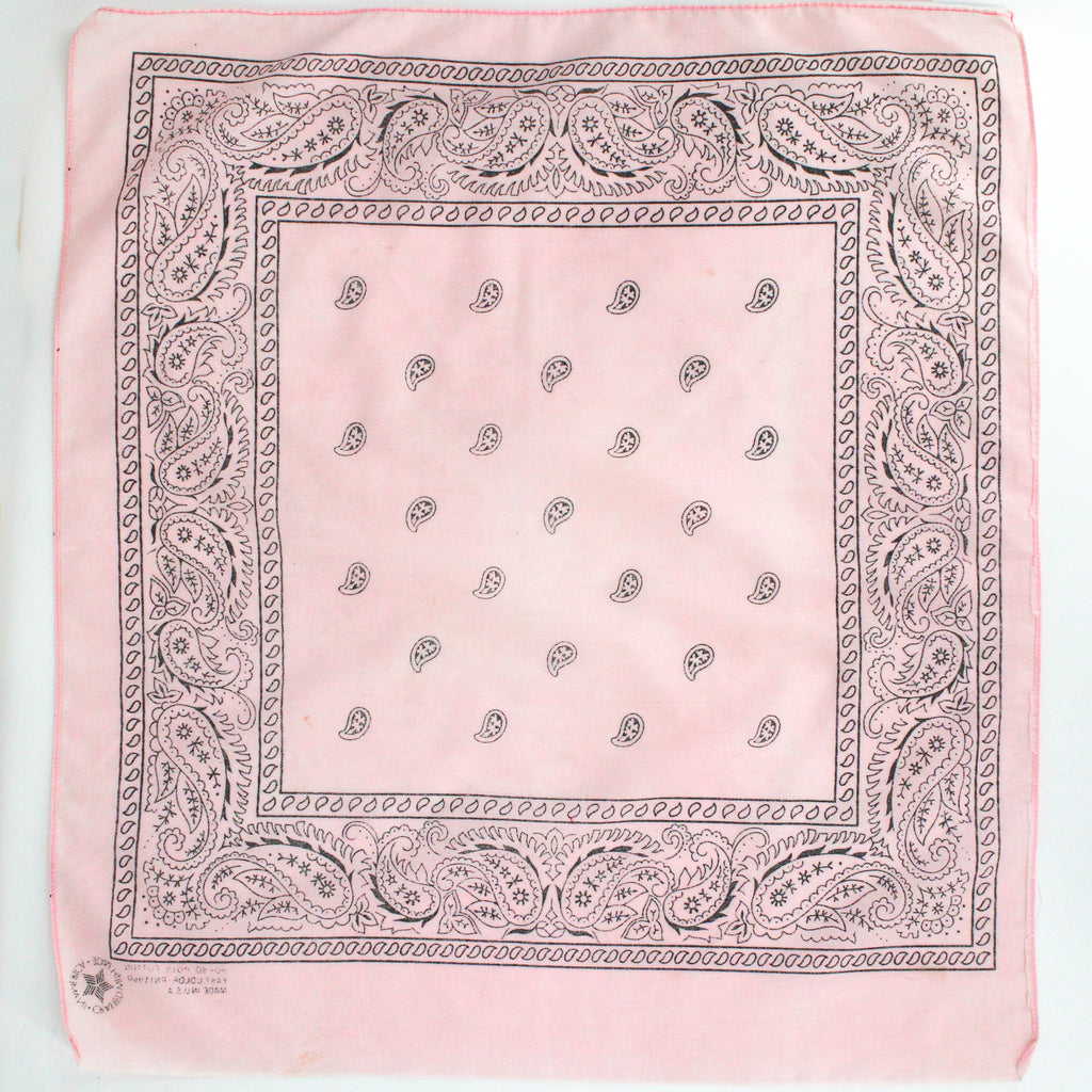 80s/90s baby pink paisley poly cotton bandana - crafted with pride, rn 13960