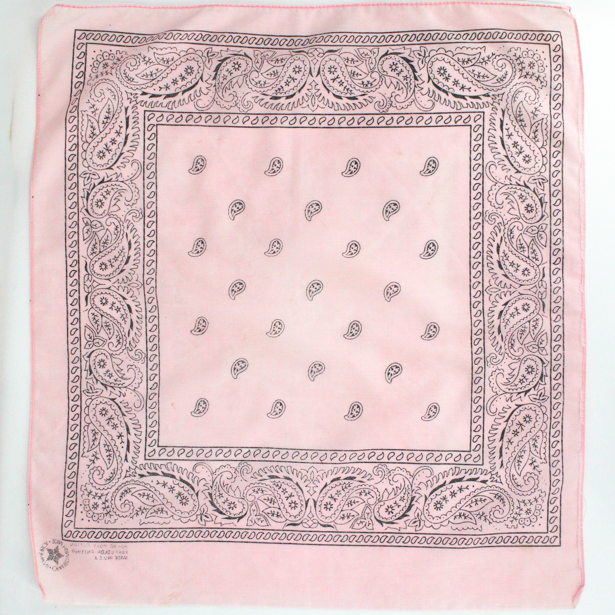 80s/90s baby pink paisley poly cotton bandana - crafted with pride, rn 13960