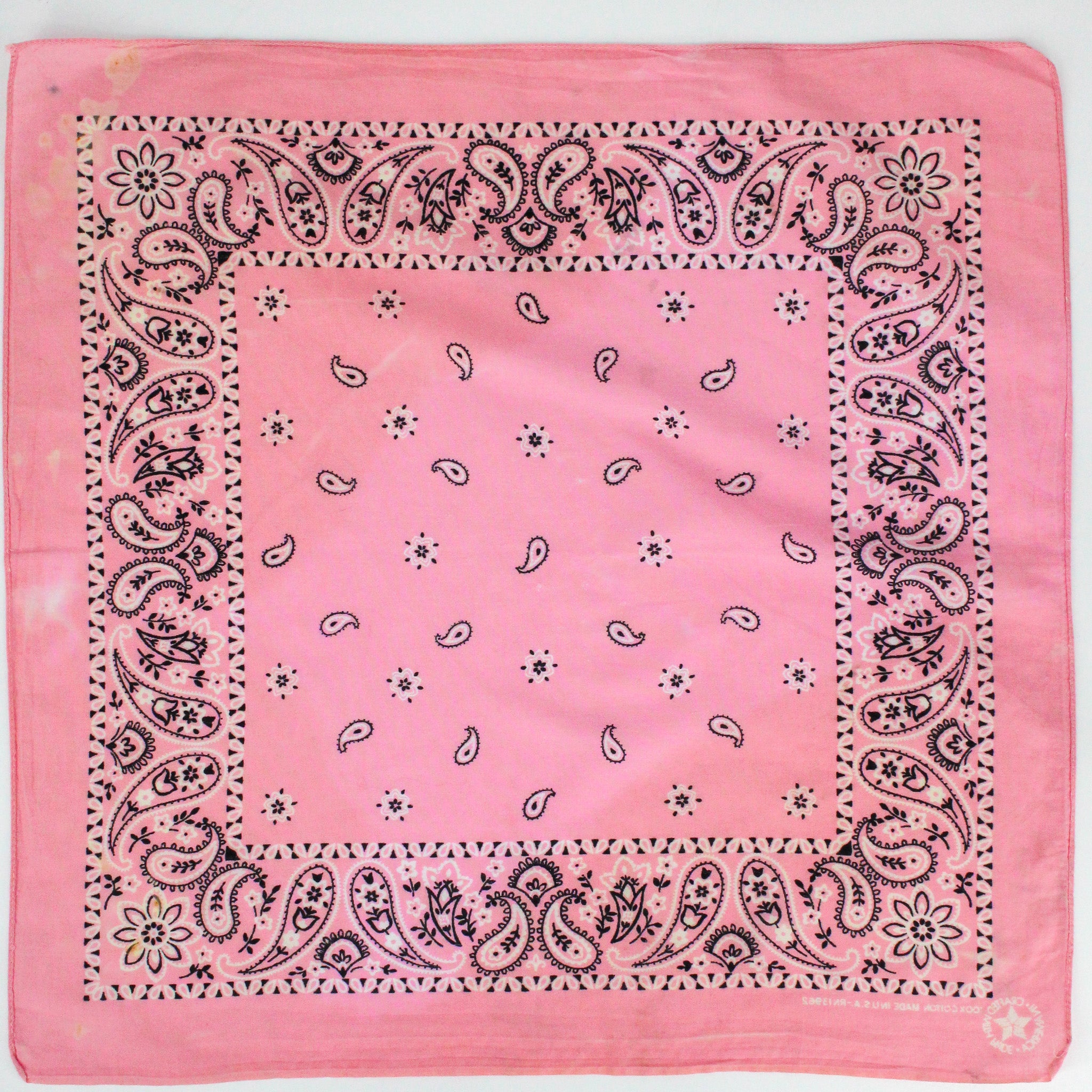 80s/90s bubblegum pink paisley cotton bandana - crafted with pride, rn 13962