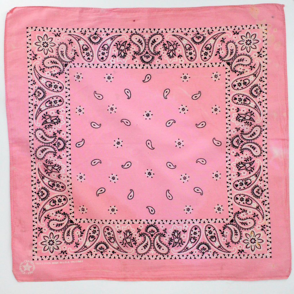 80s/90s bubblegum pink paisley cotton bandana - crafted with pride, rn 13962