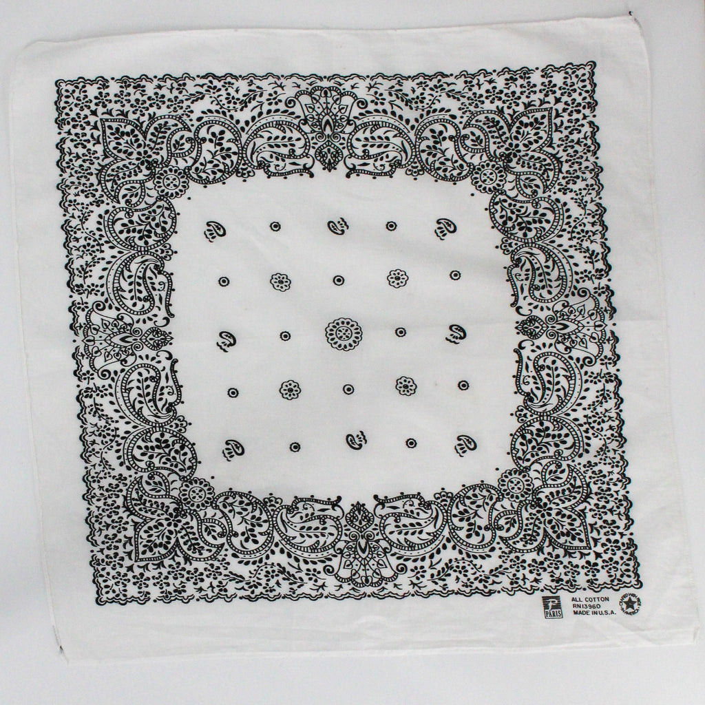 80s/90s paris accessories black and white paisley cotton bandana - made in usa, image 2
