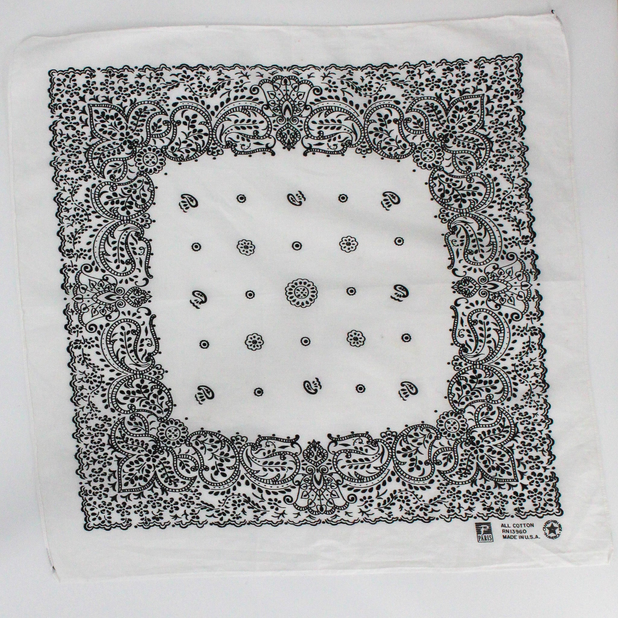 80s/90s paris accessories black and white paisley cotton bandana - made in usa, image 2