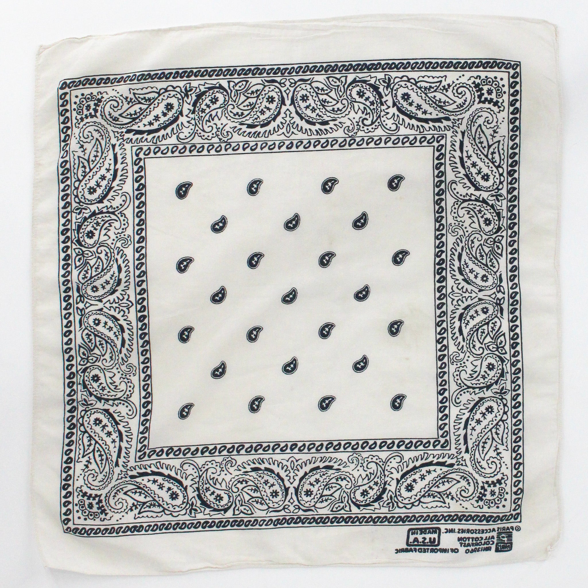90s paris accessories black and cream paisley cotton bandana, image 2