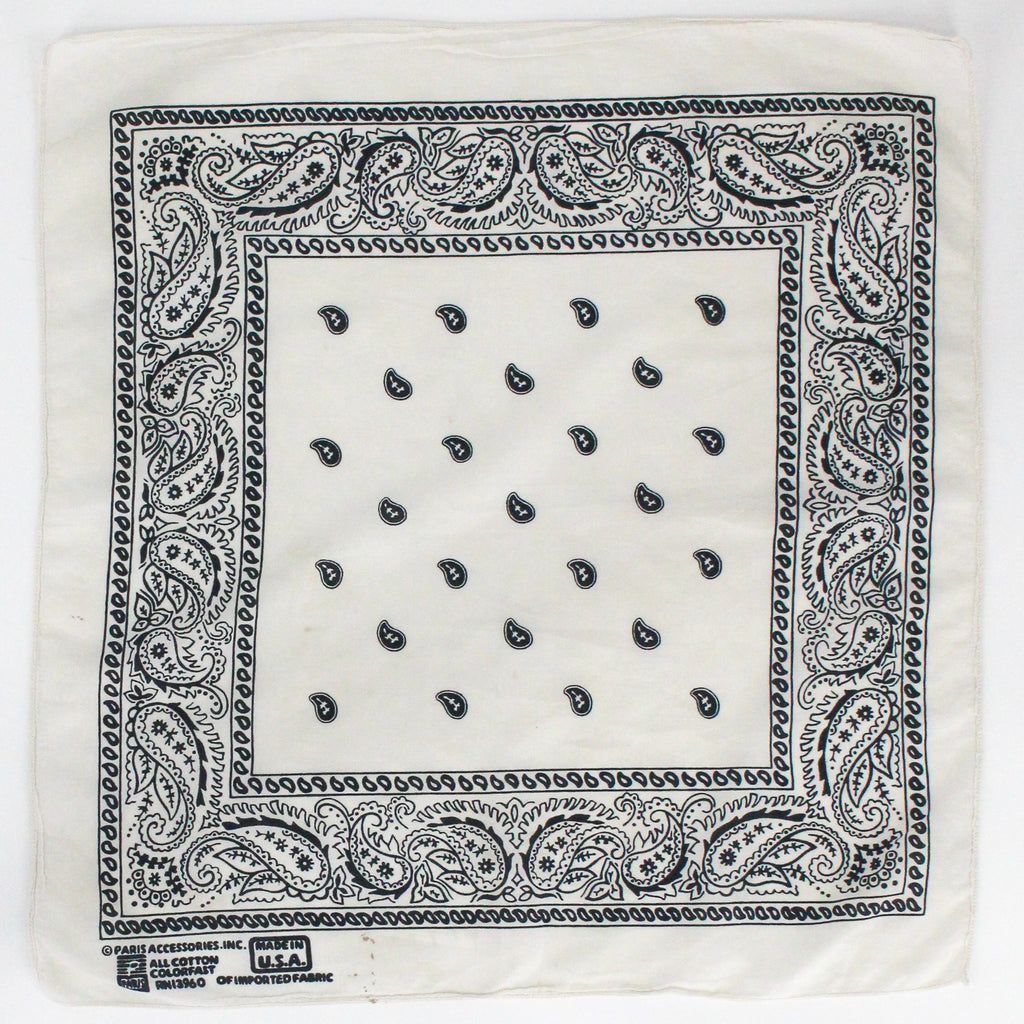 90s paris accessories black and cream paisley cotton bandana, image 1