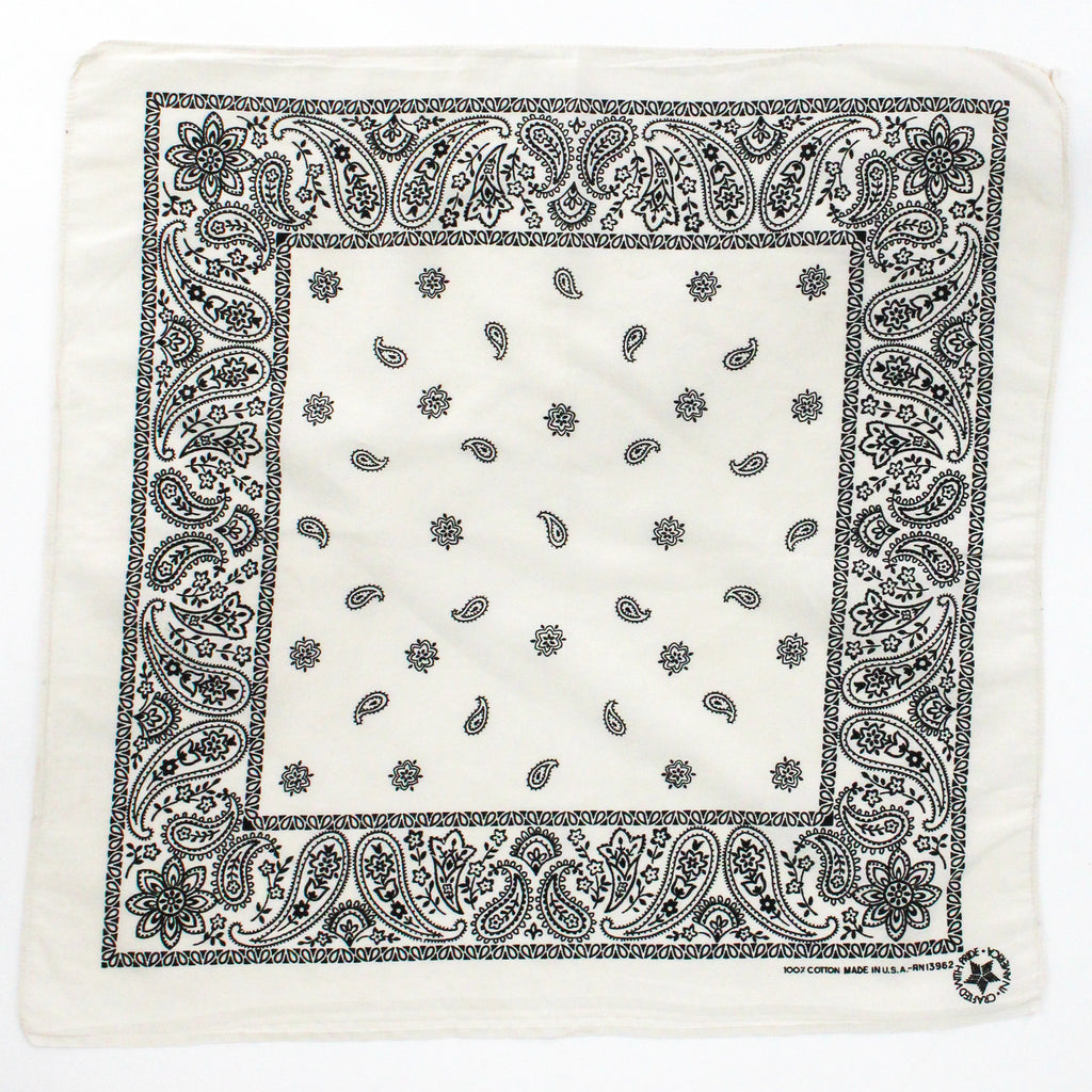80s cream and black paisley cotton bandana - crafted with pride, rn 13962