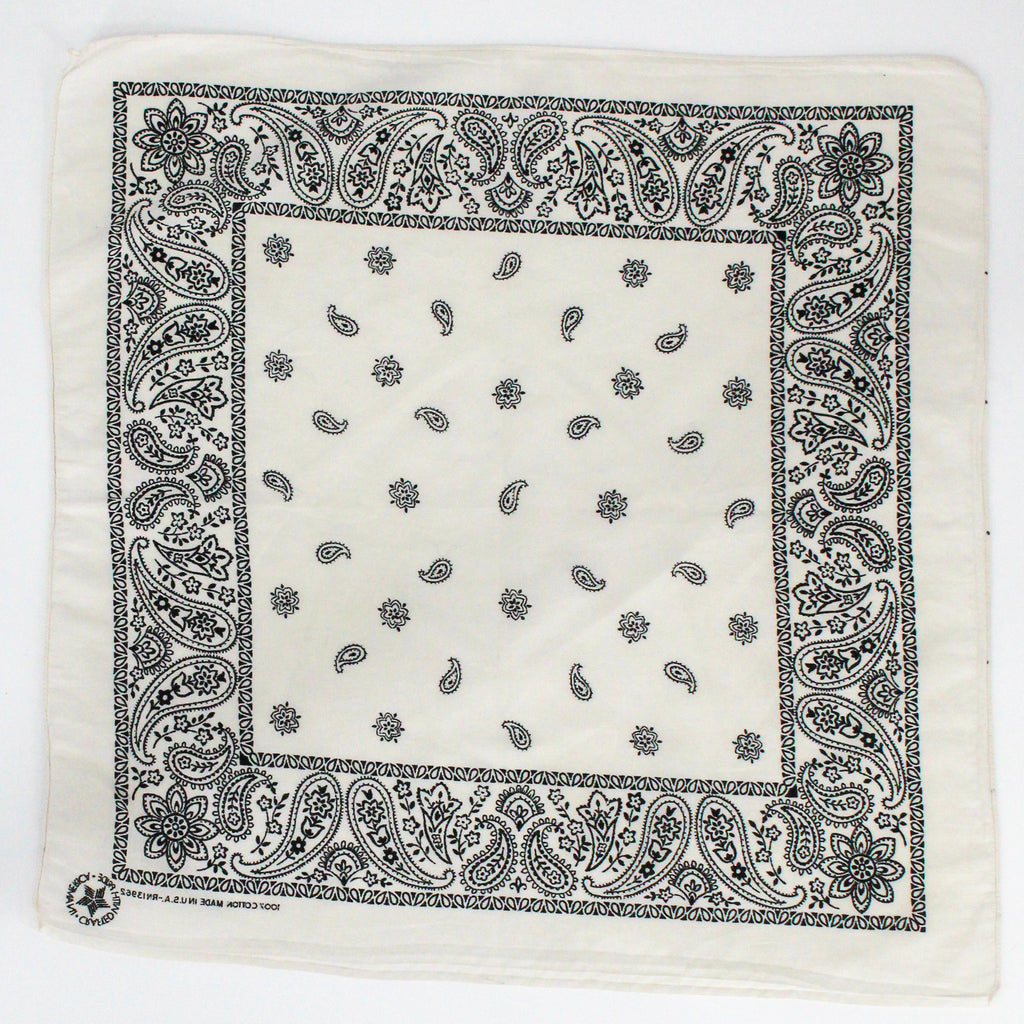 80s cream and black paisley cotton bandana - crafted with pride, rn 13962