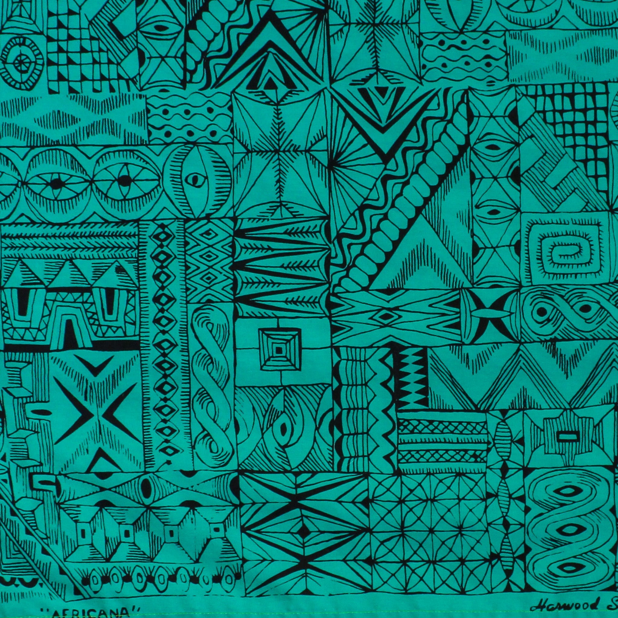 50s designer textile harwood steiger africana turquoise bandana, image 2