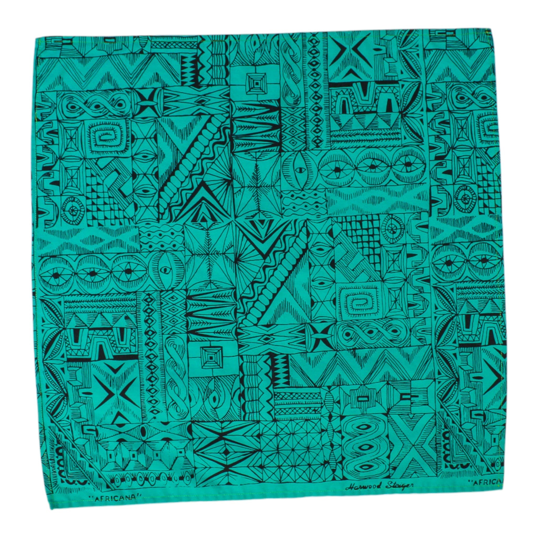 50s designer textile harwood steiger africana turquoise bandana, image 3