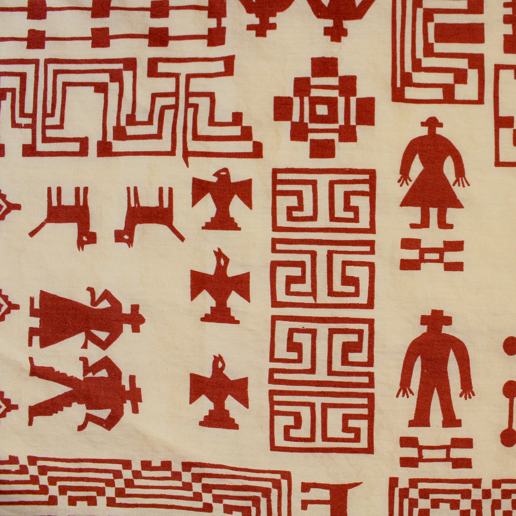 50s designer textile harwood steiger pictograph terra cotta bandana, image 1