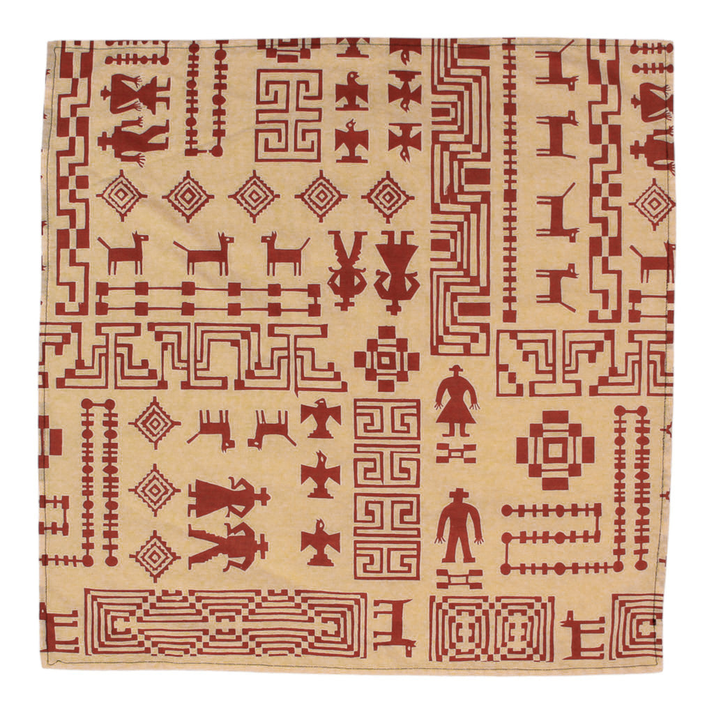 50s scarf or bandana usa-made designer textile harwood steiger pictograph terra cotta bandana