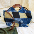 vintage barneys new york patchwork denim & leather satchel