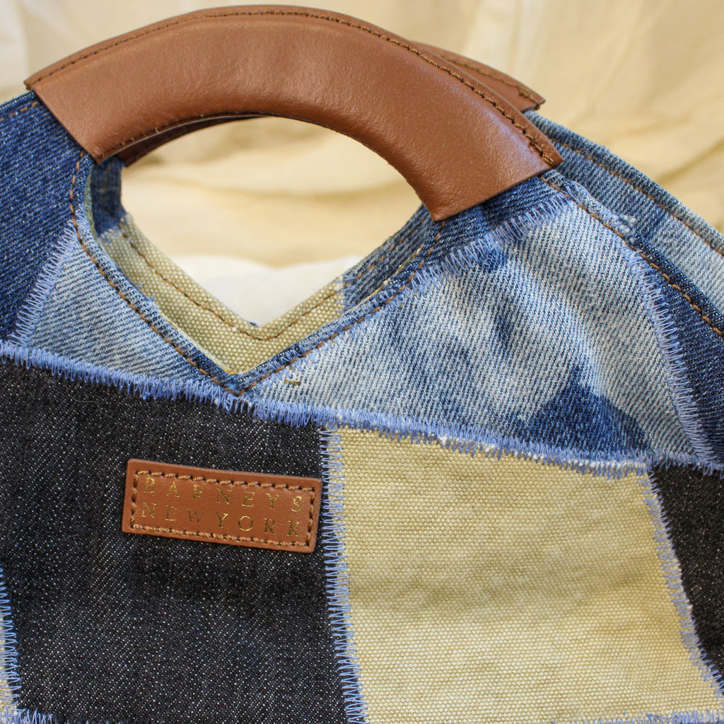 vintage barneys new york patchwork denim & leather satchel