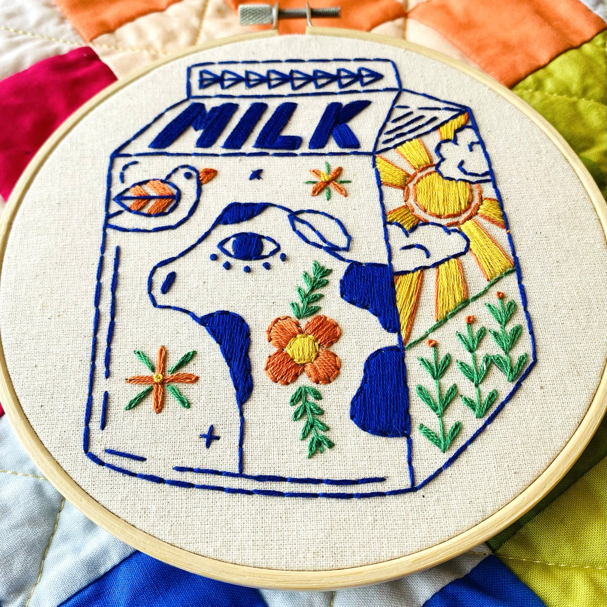 folk milk carton embroidery kit, view 2
