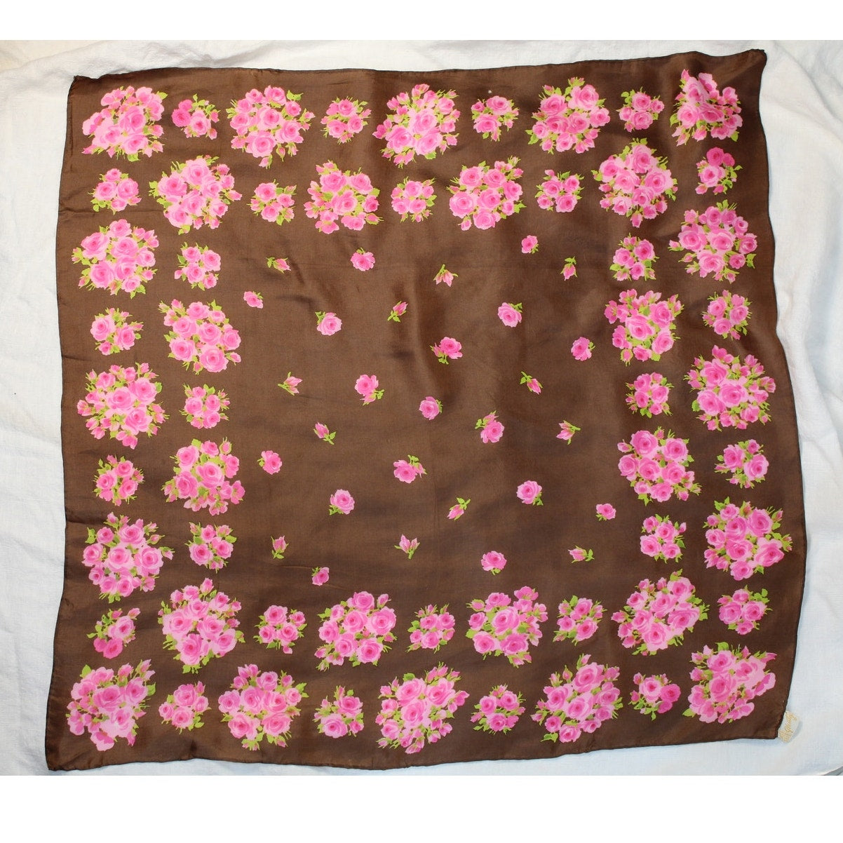 60s glentex lavender heart floral silk scarf – made in japan