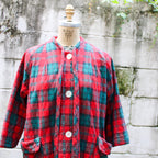 50s saybury quilted tartan plaid bed jacket - collar and label detail outdoors